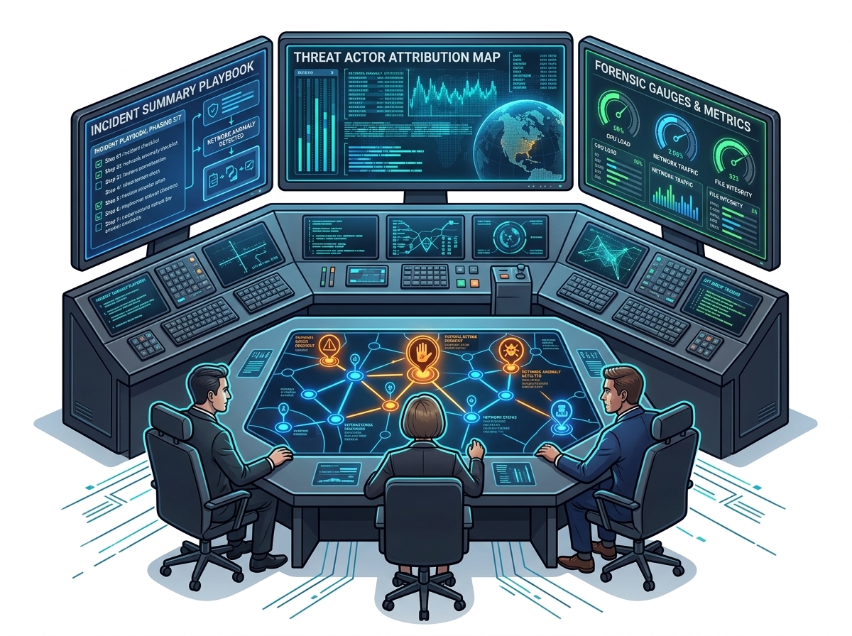 Tabletop Exercise TTX Cyber Crisis Command Center Color Illustration